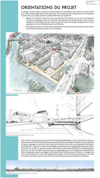 orientations du projet
Le projet s'inscrit dans la structure pré existante du parcellaire qui relie la rue de Lorient
à la...