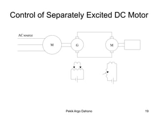 Control of Separately Excited DC Motor

  AC source

              M         G             M




                  Pekik Argo Dahono       19
 