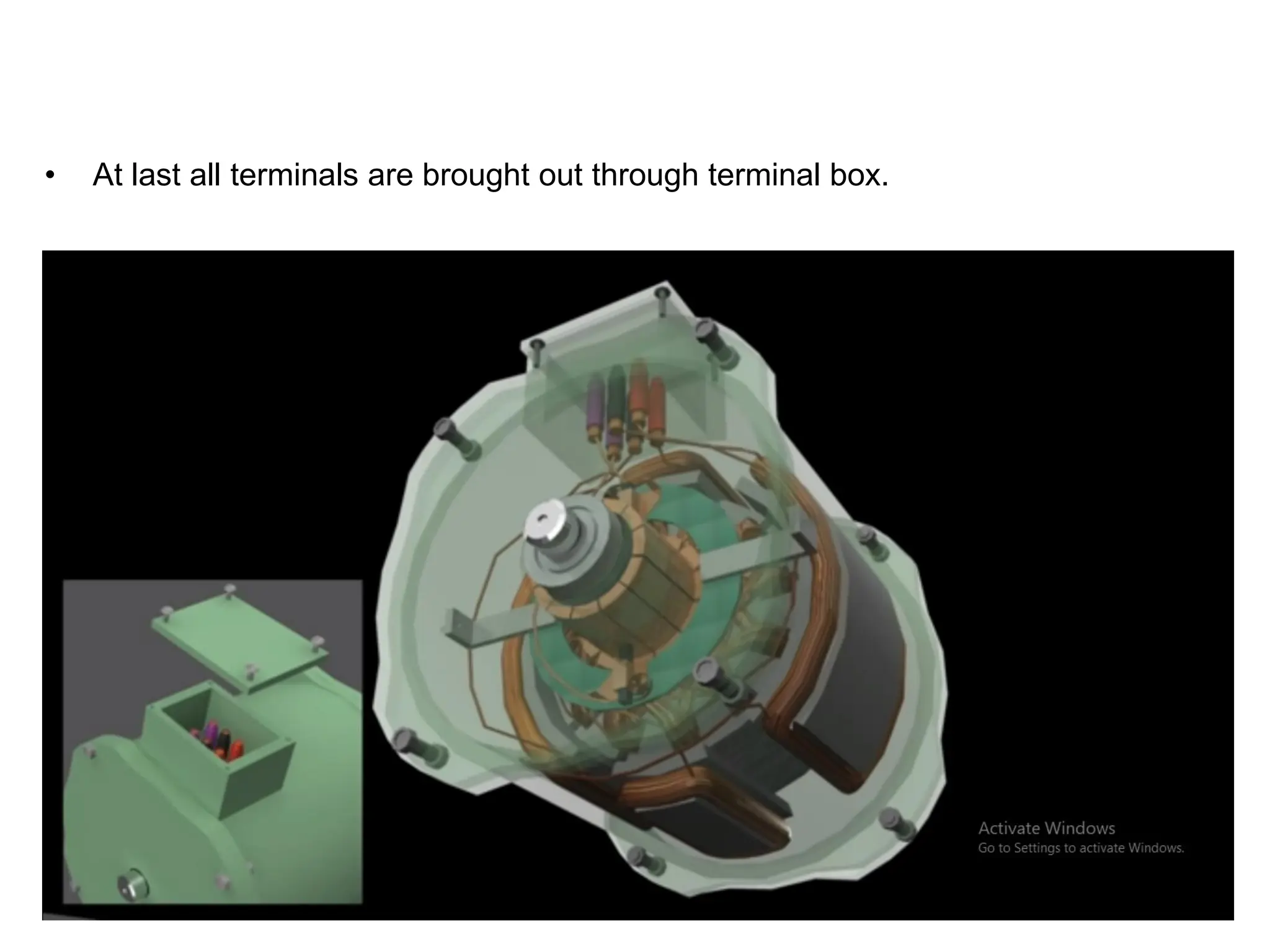 • At last all terminals are brought out through terminal box.
 