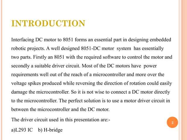Dc motor interfacing with 8051 microcontroller | PPT
