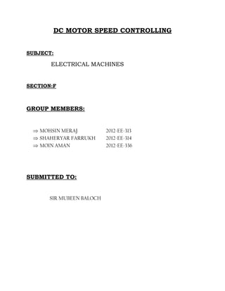 Speed Controller Template.pdf Dc motor speed controlling | DOCX
