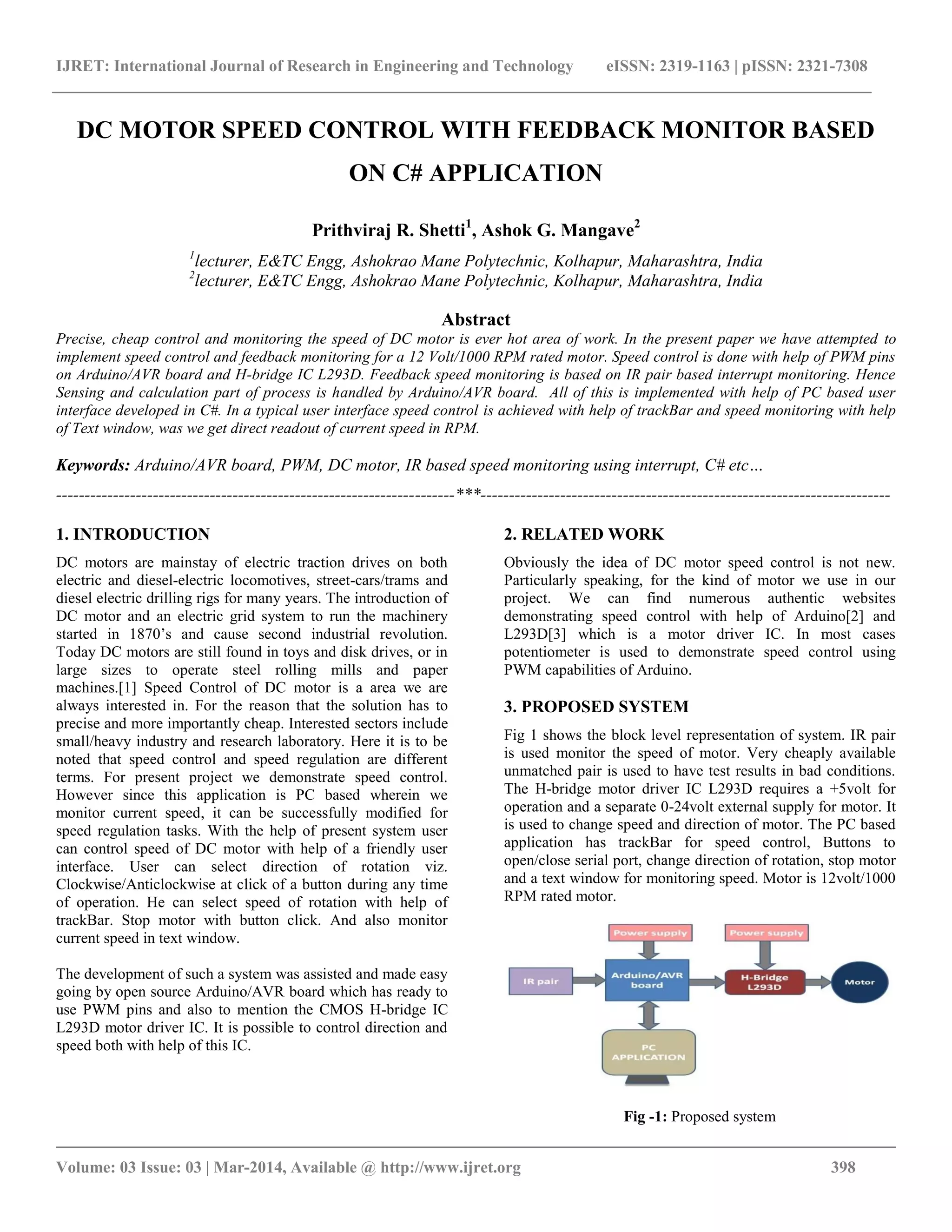 Dc motor speed control with feedback monitor based on c# application | PDF
