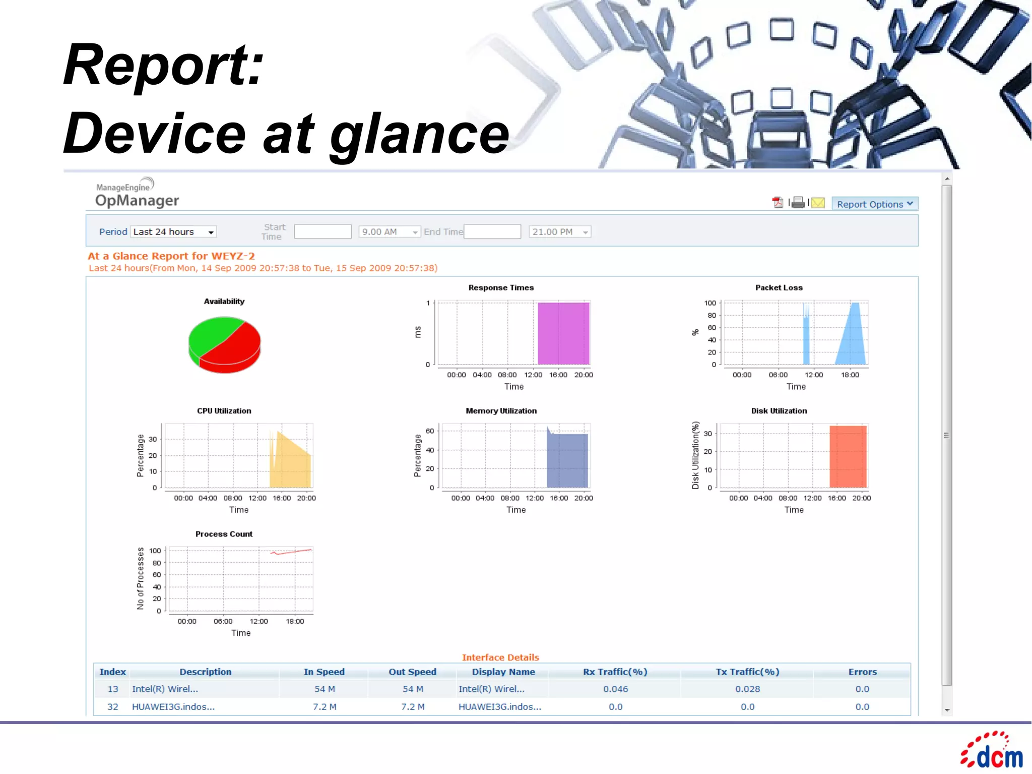 Report:
Device at glance
 