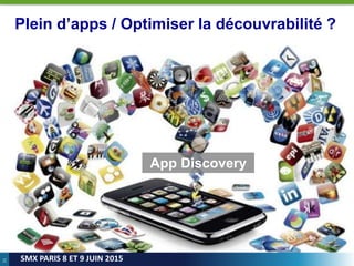 21
SMX PARIS 8 ET 9 JUIN 2015
Plein d’apps / Optimiser la découvrabilité ?
App Discovery
 
