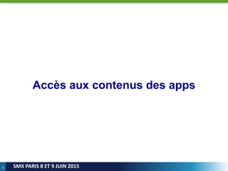 26
SMX PARIS 8 ET 9 JUIN 2015
Accès aux contenus des apps
 