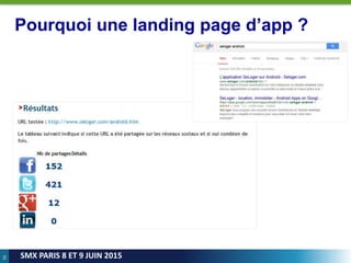 50
SMX PARIS 8 ET 9 JUIN 2015
Pourquoi une landing page d’app ?
 