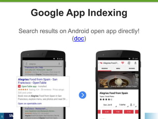 60
SMX PARIS 8 ET 9 JUIN 2015
Google App Indexing
Search results on Android open app directly!
(doc)
 