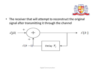 • The receiver that will attempt to reconstruct the original
signal after transmitting it through the channel
Digital Communication
 