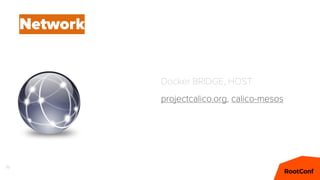 77
Network
Docker BRIDGE, HOST
projectcalico.org, calico-mesos
 