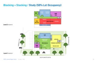 Consigli / HGADCPL Lamond Riggs Library 33
media
Teen
Services
Adult Services collection
magazine
seating
Staff
Children’s Services
collection
discovery zone
large meeting room
Marketplace
vestibule
lobby
bike rack
SOUTH DAKOTA AVE NE
JEFFERSONSTNE
info
neighborhood
living room
desk
anything/
anytime
Staff
produc-
tivity
Level 2 (11,850 SF)
Level 1 (11,850 SF)
study rooms
Blocking + Stacking / Study (50% Lot Occupancy)
 