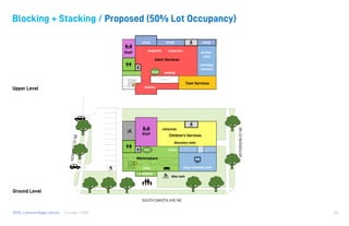 Consigli / HGADCPL Lamond Riggs Library
media
35
Upper Level
Ground Level
Teen Services
Adult Services
collectionmagazine
seating
Staff
Children’s Services
collection
discovery zone
large meeting room
Marketplace
vestibule
lobby
bike rack
SOUTH DAKOTA AVE NE
JEFFERSONSTNE
info
desk
anything/
anytime
Staff
produc-
tivity
seating
study study study
Blocking + Stacking / Proposed (50% Lot Occupancy)
 
