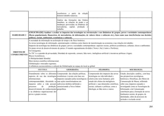 econômicos a partir da relação
homem-trabalho-natureza.
Análise das formações das Ordens
mundiais, as relações de poder e as
mudanças provocadas na dinâmica de
mercadorias, capital, produção e
trabalho.
HABILIDADE 2
(EM13CHSA202) Analisar e avaliar os impactos das tecnologias na estruturação e nas dinâmicas de grupos, povos e sociedades contemporâneos
(fluxos populacionais, financeiros, de mercadorias, de informações, de valores éticos e culturais etc.), bem como suas interferências nas decisões
políticas, sociais, ambientais, econômicas e culturais.
OBJETOS DE
CONHECIMENTO
A sociedade da informação na aceleração do tempo e do fluxo histórico;
As novas tecnologias de informação, automatização e robótica como fatores de transformação na economia e nas relações de trabalho;
Impactos da tecnologia nas dinâmicas de grupos, povos e sociedades contemporâneas: aspectos sociais, políticos,econômicos, culturais, éticos e ambientais;
Os atuais níveis de desenvolvimento do países; O mundo regionalmente dividido ( Norte x Sul, Centro x Periferia);
Os Emergentes;
As TIC’s e a questão da privacidade, liberdade de expressão, censura, fake news, inteligência artificial e iniciativas políticas e legais;
Blocos Econômicos;
A Multipolaridade Mundial;
Meio técnico-científico-informacional;
Globalização e mercados regionais;
A influência socioeconômica e cultural da Globalização no espaço do local ao global.
HISTÓRIA GEOGRAFIA FILOSOFIA SOCIOLOGIA
Entendimento sobre os diferentes
aspectos do uso das tecnologias
informacionais na
contemporaneidade, discutindo os
impactos sobre a vida pessoal,
processos de produção,
desenvolvimento do conhecimento
e na dinâmica organizacional dos
povos e grupos sociais.
Compreensão das relações políticas,
econômicas e sociais com base nos
impactos causados pelas tecnológicas e
suas ações transformadoras em
sediversos âmbitos definindo e
caracterizando a Nova Ordem
geopolítica.
Compreensão dos impactos das novas
tecnologias na vida individual e
coletiva dos seres humanos, pelo
estudo dos efeitos da inteligência
artificial e suas dimensões científicas,
sociais, culturais e políticas, como a
ideologia, as fake news e outros.
Estudo, descrição e análise,, com base
nas perspectivas sociológicas,
históricas e filosóficas, dos Meios de
Comunicação de Massa, refletindo
sobre seus impactos causados e
investigando como as Tecnologias da
Informação e da Comunicação
contribuem para a formação de novos
fenômenos sociais, de grupos, de
identidades, além de processos de
inclusão e exclusão social.
291
 