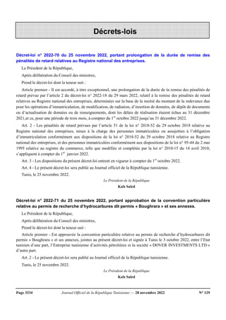 Page 3334 Journal Officiel de la République Tunisienne — 28 novembre 2022 N° 129
Décret-loi n° 2022-70 du 25 novembre 2022...