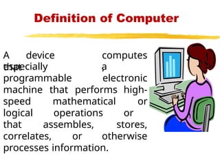 Comprehensive Introduction to Computer Basics and Components | PPTX