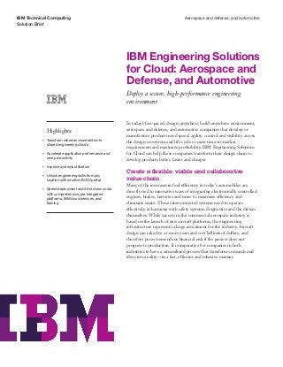IBM Engineering Solutions for Cloud: Aerospace and Defense, and Automotive