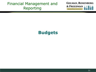 Financial Management and
Reporting

Budgets

21

 