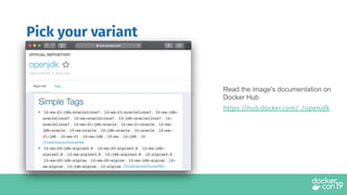 Pick your variant
Read the image's documentation on
Docker Hub
https://hub.docker.com/_/openjdk
 