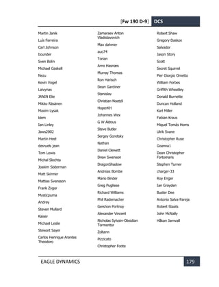 [Fw 190 D-9] DCS
EAGLE DYNAMICS 179
Martin Janik
Luís Ferreira
Carl Johnson
bounder
Sven Bolin
Michael Gaskell
Nezu
Kevin Vogel
Laivynas
JANIN Elie
Mikko Räsänen
Maxim Lysak
klem
Ian Linley
Jaws2002
Martin Heel
desruels jean
Tom Lewis
Michal Slechta
Joakim Söderman
Matt Skinner
Mattias Svensson
Frank Zygor
Mysticpuma
Andrey
Steven Mullard
Kaiser
Michael Leslie
Stewart Sayer
Carlos Henrique Arantes
Theodoro
Zamaraev Anton
Vladislavovich
Max dahmer
auo74
Torian
Arno Hasnæs
Murray Thomas
Ron Harisch
Dean Gardiner
Stanislav
Christian Noetzli
HoperKH
Johannes Wex
G W Aldous
Steve Butler
Sergey Goretsky
Nathan
Daniel Clewett
Drew Swenson
DragonShadow
Andreas Bombe
Mario Binder
Greg Pugliese
Richard Williams
Phil Rademacher
Gershon Portnoy
Alexander Vincent
Nicholas Sylvain-Obsidian
Tormentor
Zoltann
Pizzicato
Christopher Foote
Robert Shaw
Gregory Daskos
Salvador
Jason Story
Scott
Secret Squirrel
Pier Giorgio Ometto
William Forbes
Griffith Wheatley
Donald Burnette
Duncan Holland
Karl Miller
Fabian Kraus
Miquel Tomàs Homs
Ulrik Svane
Christopher Ruse
Goanna1
Dean Christopher
Fortomaris
Stephen Turner
charger-33
Roy Enger
Ian Grayden
Buster Dee
Antonio Salva Pareja
Robert Staats
John McNally
Håkan Jarnvall
 