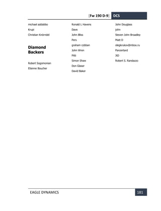 [Fw 190 D-9] DCS
EAGLE DYNAMICS 181
michael addabbo
Krupi
Christian Knörndel
Diamond
Backers
Robert Sogomonian
Etienne Boucher
Ronald L Havens
Dave
John Bliss
Pers
graham cobban
John Wren
Pitti
Simon Shaw
Don Glaser
David Baker
John Douglass
john
Steven John Broadley
Matt D
olegkrukov@inbox.ru
Panzertard
JtD
Robert S. Randazzo
 