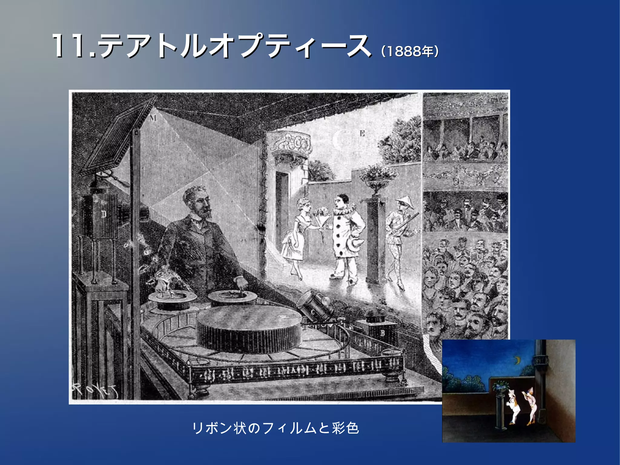 11.テアトルオプティース（1888年）




       リボン状のフィルムと彩色
 