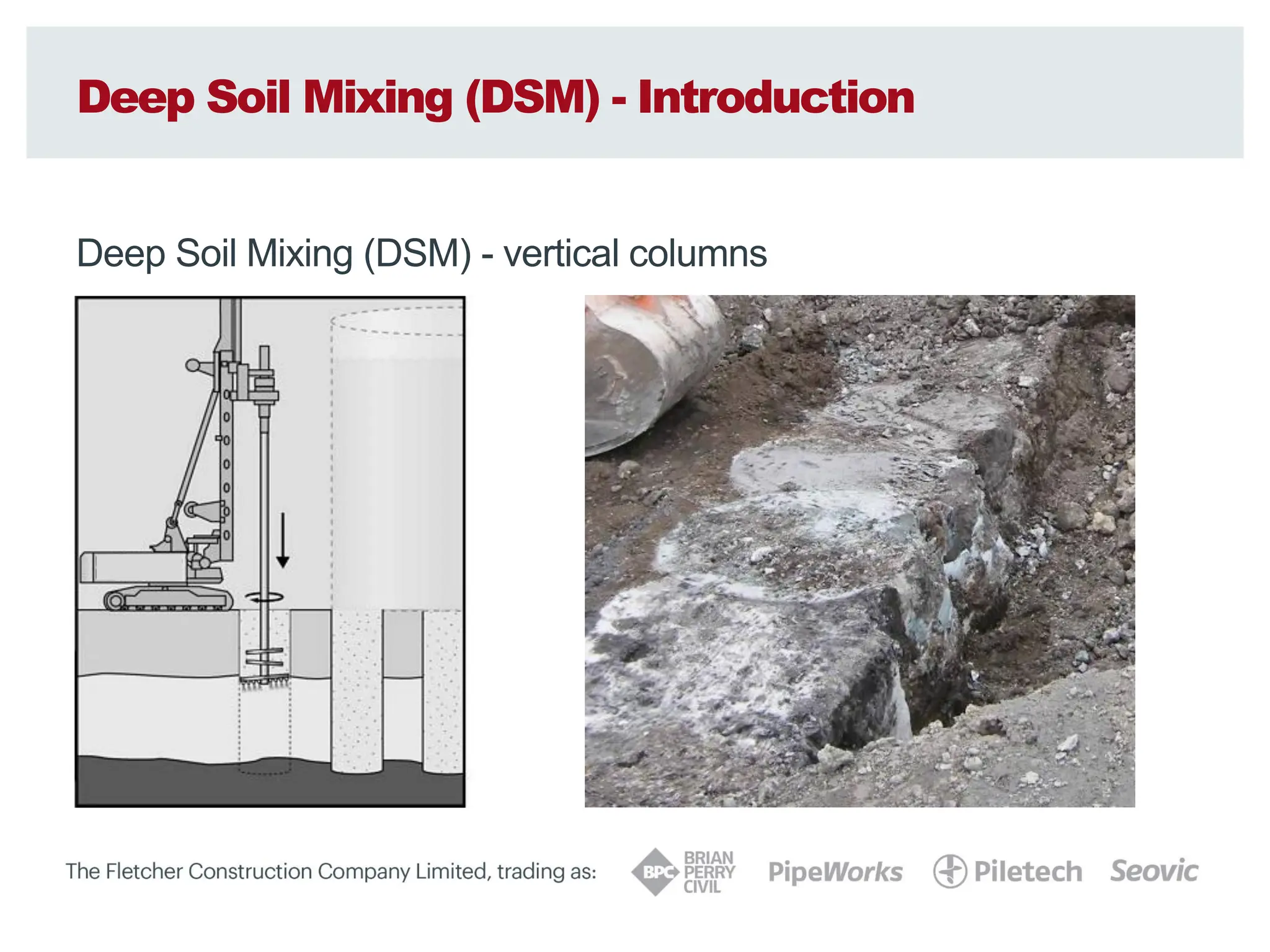 Deep Soil Mixing (DSM) - Introduction
Deep Soil Mixing (DSM) - vertical columns
 
