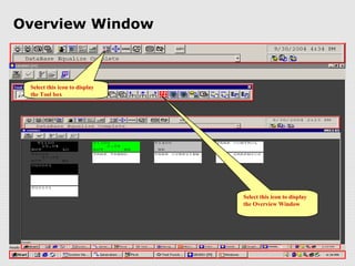 Overview Window



 Select this icon to display
 the Tool box




                               Select this icon to display
                               the Overview Window
 