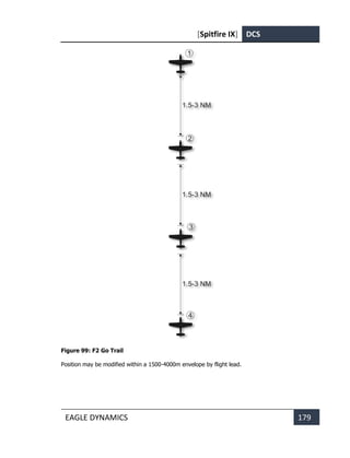[Spitfire IX] DCS
EAGLE DYNAMICS 179
Figure 99: F2 Go Trail
Position may be modified within a 1500-4000m envelope by flight lead.
 