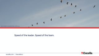 excella.com | @excellaco
Speed of the leader. Speed of the team.
https://c1.staticflickr.com/2/1049/5142119589_1aaf74ded4_b.jpg
 