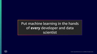 © 2021, Amazon Web Services, Inc. or its affiliates. All rights reserved.
Put machine learning in the hands
of every developer and data
scientist
 