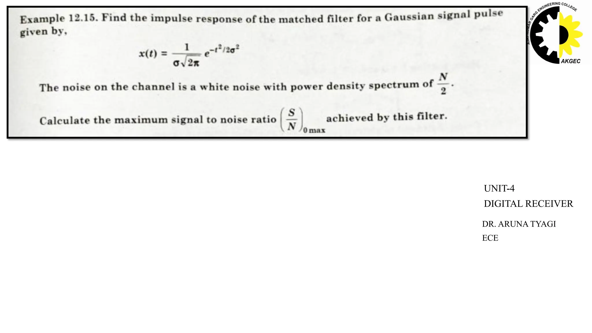 DR. ARUNA TYAGI
ECE
UNIT-4
DIGITAL RECEIVER
 