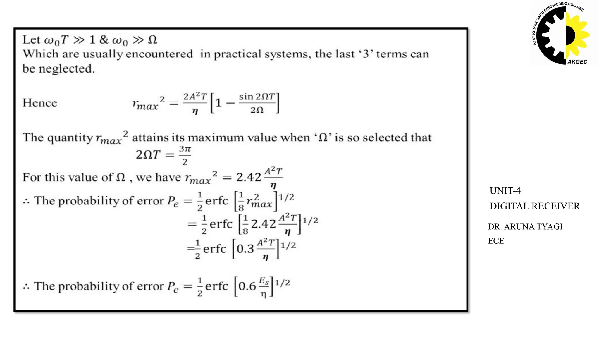 DR. ARUNA TYAGI
ECE
UNIT-4
DIGITAL RECEIVER
 