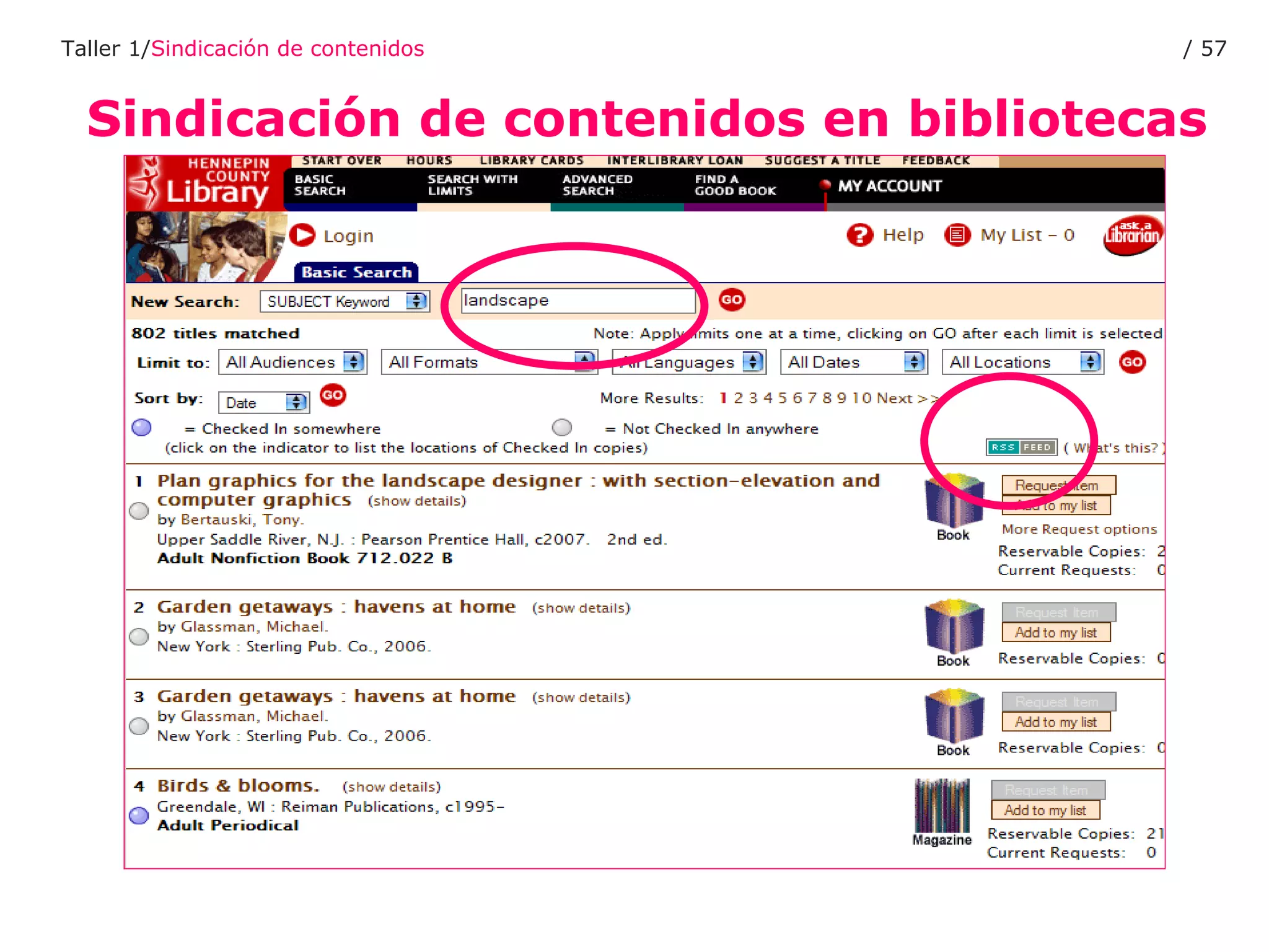 Sindicación de contenidos en bibliotecas Taller 1/ Sindicación de contenidos /  
