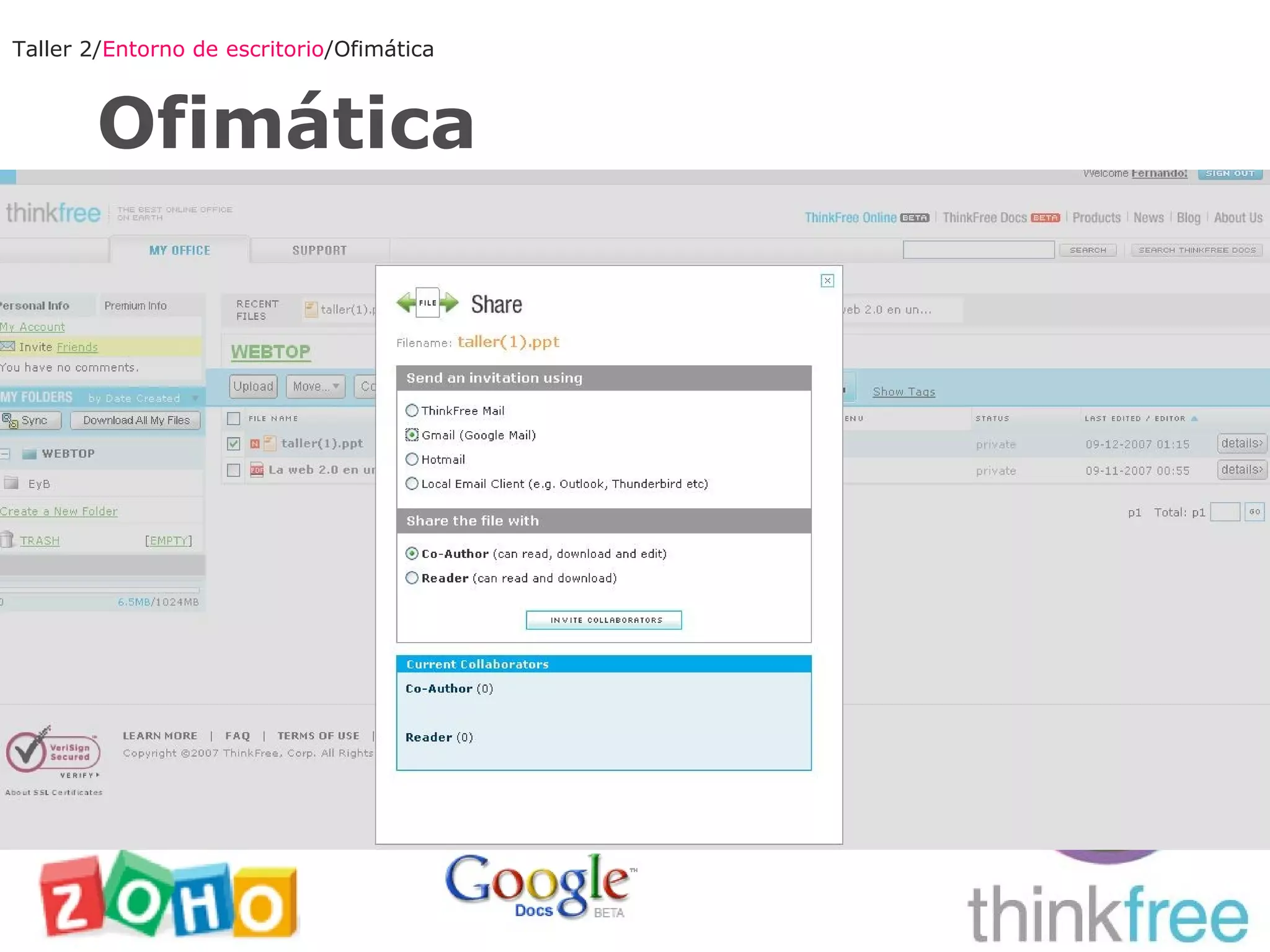 Ofimática Taller 2/ Entorno de escritorio /Ofimática 