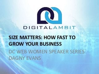 DC WEB WOMEN SPEAKER SERIES
DAGNY EVANS
SIZE MATTERS: HOW FAST TO
GROW YOUR BUSINESS
 
