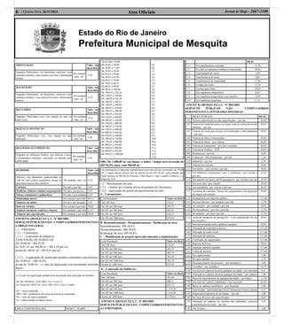 Atos Oﬁciais6 | Quarta-feira, 26/11/2014 Jornal de Hoje - 2667-1100
Estado do Rio de Janeiro
Prefeitura Municipal de Mesquita
FRONTLIGHT Valor em
Real (R$)
Engenho Publicitário, em dimensões variáveis, com
estrutura metálica, com cartazes em lona e iluminação
frontal.
Por unidade
/ mês / m²
4,70
BACKLIGHT Valor em
Real (R$)
Engenho Publicitário, em dimensões variáveis, com
estrutura metálica, com cartazes em lona e iluminação
interna.
Por unidade
/ mês / m²
4,70
RG2 CORES Valor em
Real (R$)
Engenho Publicitário com visor digital em uma ou
mais cores.
Por unidade
/ mês / m²
4,70
RGB ALTA DEFINIÇÃO Valor em
Real (R$)
Engenho Publicitário com visor digital em alta
deﬁnição.
Por unidade
/ mês / m²
5,50
RELÓGIOS ELETRÔNICOS. Valor em
Real (R$)
Engenho de utilização Publica, que informa a hora
e temperatura ambiente, encimado ou ladeado por
publicidade.
Por unidade
/ mês / m²
5,50
BUSDOOR Valor em
Real (R$)
Adesivo com dimensões padronizadas de
3,00 m2 (três metros quadrados), ﬁxado no
para brisa traseiro dos coletivos.
Por unidade / mês / m² 4,39
Cartazes Por mês e por dia 5,87
Panﬂetos, folhetos, volantes ou prospectos Por dia e por pessoa 2,93
Faixas, estandartes e galhardetes Por mês e por unidade 2,93
Publicidade móvel Por veículo e por mês 90,15
Anuncio em balões Por dia e por unidade 5,87
Som em veículos Por veículo e por mês 58,83
Anúncio em mesas, cadeiras e bancos. Por unidade e por mês 2,19
Anúncio não especiﬁcados Por unidade e por mês 58,83
ANEXO lX ARTIGO 221 L.C. Nº 003/2003
SERVIÇOSPÚBLICOSNÃO–COMPULSÓRIOSPERTINENTES
A OBRAS EM GERAL
1.1 – Ediﬁcações
1.1.1 – Construções
1.1.1.1 – Concessão do Habite-se
CONCESSÃO DE HABITE-SE:
Até 70,00 m² = R$ 25,20
De 70,01 m² até 100,00 m² = R$ 4,29 por m2
Acima de 100,01 m² = R$ 8,81 por m2.
1.1.1.2 – Legalização de construção (prédios construídos sem licença):
Até 70,00 m² – (R$ 58,83)
Acima de 70,00 m² – o valor da legalização será encontrado conforme
abaixo:
a- O valor da legalização predial será encontrado pela aplicação da formula:
AC até 180,00 m²: [(AC/200 x Vu x Lo)] x 2
AC acima de 180,01 m²: [(AC/180 x Vu x Lo)] x 2 onde:
AC = área construída
200 e 180 = parâmetros divisores de uma área construída
Vu = valor do metro quadrado
Lo = índice ﬁxado na tabela abaixo
AREA CONSTRUÍDA (M2) ÍNDICE / TEMPO
De 01,00 a 10,00
De 10,01 a 20,00
De 20,01 a 31,69
De 30,01 a 40,00
De 40,01 a 50,00
De 50,01 a 63,38
De 60,01 a 70,00
De 70,01 a 84,51
De 80,01 a 90,00
De 90,01 a 100,00
De 100,01 a 126,76
De 120,01 a 140,00
De 140,01 a 163,38
De 160,01 a 184,51
De 180,01 a 200,00
De 200,01 a 250,00
De 250,01 a 300,00
De 300,01 a 350,00
De 350,01 a 400,00
De 400,01 a 450,00
De 450,01 a 500,00
De 500,01 a 550,00
De 550,01 a 600,00
De 600,01 a 650,00
De 650,01 a 700,00
De 700,01 a 750,00
De 750,01 a 800,00
De 800,01 a 850,00
De 850,01 a 900,00
De 900,01 a 950,00
De 950,01 a 1000,00
0,4
0,8
1,2
1,6
2,0
2,4
2,8
3,2
3,6
4,0
4,4
4,8
5,2
5,6
6,0
6,4
6,8
7,2
7,6
8,0
8,4
8,8
9,2
9,6
10,0
10,4
10,8
11,2
11,6
12,0
12,4
OBS. De 1.000,00 m² em diante, o índice / tempo será acrescido de
(R$ 50,29), para cada 500,00 m²
As construções residenciais unifamiliares com área útil de construção até 70,00
m², e sejam únicas em um lote de terreno de até 363,38 m², será cobrado um
valor mínimo de R$ 88,24 (Oitenta e Oito Reais e vinte e quatro Centavos ), a
título de TLP.
1.2 – Parcelamento do solo:
1.2.1 – Análise de Consulta prévia de projetos de loteamento:
1.2.2 – Aprovação de projeto de parcelamento do solo:
A – Loteamentos:
Lote Resultante Valor em Real
Até 100 lotes 176,47
De 101 até 200 lotes 292,73
De 201 até 300 lotes 442,81
De 301 até 500 lotes 618,35
De 501 até 1000 lotes 879,56
B- Remembramento / Desmembramento / Retiﬁcação de área:
Remembramento: (R$ 58,83)
Desmembramento: (R$ 58,83)
Retiﬁcação de área: (R$ 58,83)
C – Modiﬁcação de projeto aprovado (durante a implantação):
Lote Resultante Valor em Real
Até 100 lotes 176,47
De 101 até 200 lotes 292,73
De 201 até 300 lotes 469,19
De 301 até 500 lotes 703,10
De 501 até 1000 lotes 703,10
Acima de 1000 lotes 879,56
D – Concessão do Habite-se:
Lote Resultante Valor em Real
Até 100 lotes 383,80
De 101 até 200 lotes 488,11
De 201 até 300 lotes 875,71
De 301 até 500 lotes 1.123,30
De 501 até 1000 lotes 1.614,84
Acima de 1000 lotes 2.379,61
ANEXO X ARTIGO 222 L.C. Nº 003/2003
SERVIÇOSPÚBLICOSNÃO–COMPULSÓRIOSPERTINENTES
A CEMITÉRIOS.
REAL
1.1 Por sepultamento realizado 11,76
1.2 Por lote ou sepultura vendida ou transferida 58,83
1.3 Transladação de ossos 5,87
1.4 Transferência de local 8,81
1.5 Transferência de titularidade 17,58
1.6 Compra de nicho 11,76
1.7 Licença para obras 58,83
1.8 Em sepulturas temporárias 8,81
1.9 Em sepulturas temporárias com carneiro 14,67
2.0 Em sepulturas perpétuas 17,51
ANEXO Xl ARTIGO 223 L.C. Nº 003/2003
SERVIÇOS PÚBLICOS NÃO – COMPULSÓRIOS
PERTINENTES AATIVIDADES DIVERSAS
PREÇO PÚBLICO REAL
01 Vistoria administrativas não especiﬁcadas – por ano 46,92
02 Vistoria de estabelecimento ou locais onde se realiza diversões
públicas – por ano
46,92
03 Vistoria de local para licença de localização e funcionamento
– por ano
46,92
04 Vistoria de obras e loteamentos 58,83
05 Vistoria de obras – por vistoria 46,92
06 Vistoria de loteamento – por lote vistoriado 46,92
07 Vistoria de Prédios – TVP 58,83
08 Residencial – por m2 0,58
09 Comercial / Não Residencial – por m2 1,84
10 Industrial – por m2 2,34
11 Vistoria em veículos 58,83
12 Em ônibus – por veículo e por ano 58,83
13 Em utilitários (camionetes, vans, e similares) - por veículo e
por ano
41,01
14 Em automóveis (táxis), até 04 passageiros - por veículo e por ano 29,42
15 Em moto táxi - por veículo 29,42
16 Em caminhões - por veículo e por ano 46,92
17 Lavratura de contratos, Termos de compromisso e de ajuste por
lavratura com traslado
58,83
18 Permanência em Depósito público 117,66
19 De bens Móveis – por unidade e por dia 11,76
20 De veículos – por unidade e por dia 29,92
21 De mercadorias – por lote e por dia 11,76
22 De animais – por lote e por dia 11,76
23 Tarifa de transporte de passageiros – a ser estabelecido Por ato
do executivo
58,83
24 Serviços prestados pela vigilância sanitária 58,83
25 Alteração de responsável técnico 117,66
26 Alteração de razão social 117,66
27 Alteração de endereço 117,66
28 Certiﬁcado de regularidade 117,66
29 Registro de livros 58,83
30 Inspeção sanitária a pedido 117,66
31 Coleta de amostra 117,66
32 Por requerimento 5,88
33 Por guia emitida 2,74
34 Desarquivamento de processo – por desarquivo 5,88
35 Certidões – por certidões 16,77
36 Inscrição de cadastro ﬁscal de qualquer atividade – por inscrição 8,81
37 Alteração no cadastro ﬁscal de qualquer atividade – por cadastro 5,88
38 Baixa do encerramento de qualquer atividade – por baixa 11,76
39 Inscrição no cadastro imobiliário – por inscrição 64,42
40 Baixa no cadastro imobiliário – por inscrição 5,88
41 Autenticação / autorizadas para livros, documentos ﬁscais e plantas 8,81
42 Suspensão temporária de atividades – por ato 5,88
43 Serviços diversos não especiﬁcados 8,81
44 Alteração do cadastro de terrenos não ediﬁcados, inclusive
transferências de nome – por lote
5,83
45 Até 10 lotes 5,88
 