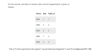 This is T2 and to get back to the original T, we join these two fragments T1 and T2 as πEMPLOYEE (T1 ⋈ T2)
 