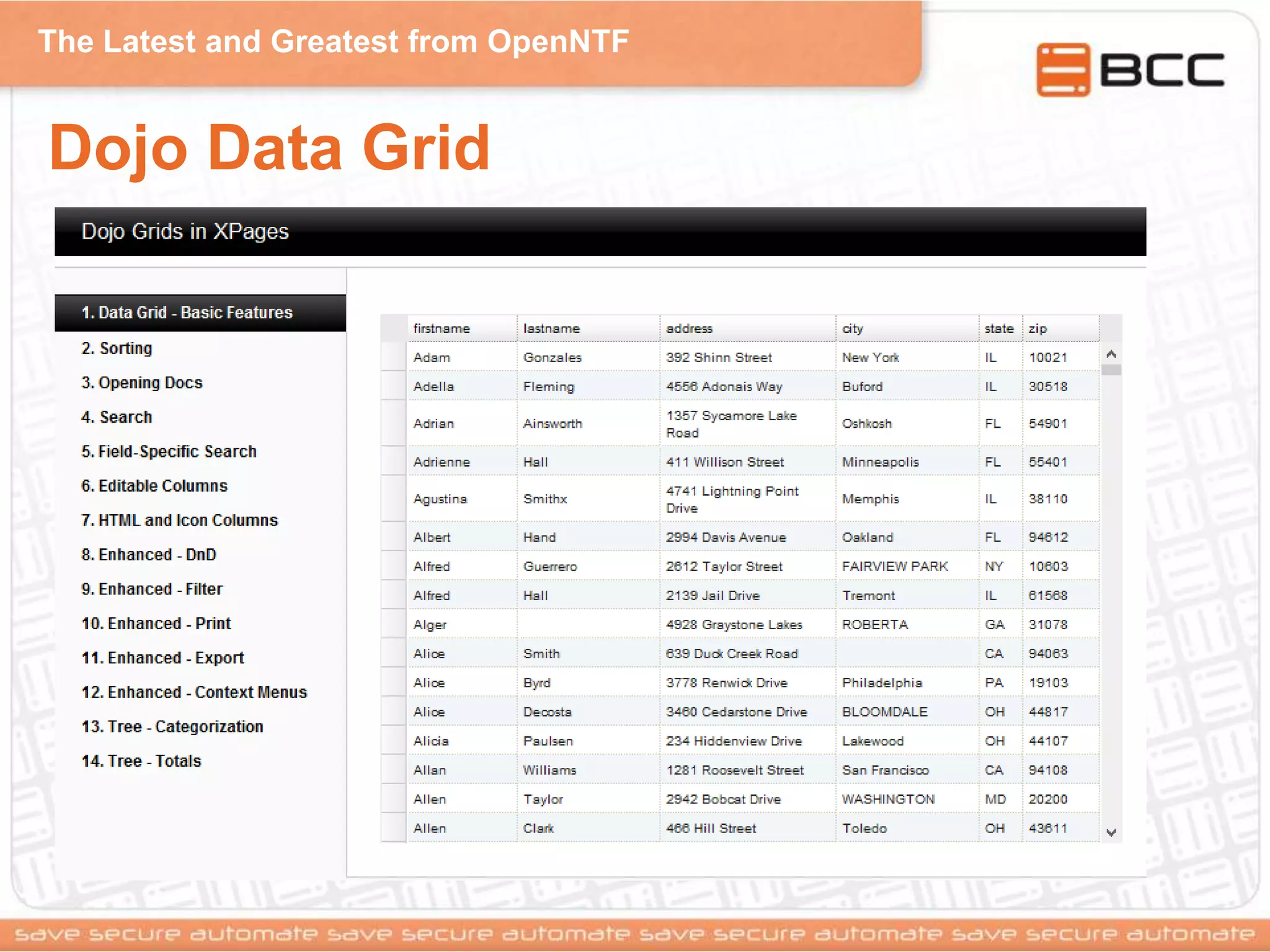 The Latest and Greatest from OpenNTF
Dojo Data Grid
 