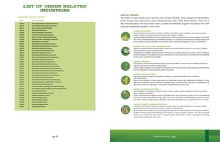 GREEN
ENERGY
Button
GREEN
MANUFACTURING
Button
GREEN PUBLIC
ADMINISTRATION
Button
GREEN SALVAGE
& REMEDIATION
Button
GREEN
Building
Button
GREEN
Agriculture
Button
Sector trends
This report includes specific sector sections such as Green Building , Green Salvage and Remediation,
Green Energy, Green Agriculture, Green Manufacturing, Green Public Administration. Below are a
few summary points from each sector report. Included are examples of green occupations that have
projected employment growth in each sector.
		Green Building:
		 Construction laborers, electricians, plumbers, pipefitters, steamfitters, team assemblers, construction managers,
		 roofers, heating, air conditioning mechanics, sheet metal workers, architects
		 Green building certifications are becoming standard, and it is predicted that most new workers in this field
		 will need to understand basic sustainability principles. It is predicted that the green building industry will
		 grow through increased education to the public and to real estate developers, owners, and builders.
		 Green Salvage and Remediation:
		laborers, hazardous materials removal workers, refuse and recyclable materials collectors, truck drivers, shipping
		 and receiving clerks, environmental scientists
		 Employers are confident that this sector will become increasingly important to other sectors. Employers
		 in green salvage and remediation look for employees who can understand new markets and the potential
		 of this sector to tap into new markets.
		Green Energy:
		 Civil engineers, environmental engineers, electrical power-line installers, architects, team assemblers, mechanical
		 engineers, power plant operators, energy auditors
		 Green energy employers are looking for employees who know about the energy regulatory environment
		 and are adaptable to many positions within a company.
		Green Agriculture:
		 Industrial production managers, farmworkers and laborers, agricultural and food science technicians,
		 sales representatives
		 Many of the positions in green agriculture are high-level research and development positions. Green
		 agriculture employers look for potential employees who understand farm operations, knowledge of the
		 agriculture policy and regulations, and possess management and team skills.
		Green Manufacturing:
		 Team assemblers, civil engineers, inspectors, testers, sorters, samplers, industrial engineers, laborers, purchasing
		 agents, engineering managers
		 Green manufacturing employers look for employees who have supervisory skills as well as foundational
		 skills like soft skills and safety training. Many of the skills for green manufacturing are similar to that in
		 the entire manufacturing industry, although it will require employees who can quickly learn on-the-job.
		 Green Public Administration:
		 Construction and building inspectors, operations managers, urban and regional planners, conservation scientists,
		 environmental science and protection technicians, environmental engineers
		 Green Public Administration professionals typically have skills in planning, policy and analysis, teamwork,
		 problem solving and decision making, and the ability to conduct systems analyses. The influx of federal
		 dollars has increased the work done in the green public administration sector, although these funding
		 sources will most likely be short-term.
GREEN
ENERGY
Button
GREEN
MANUFACTURING
Button
GREEN PUBLIC
ADMINISTRATION
Button
GREEN SALVAGE
& REMEDIATION
Button
GREEN
Building
Button
GREEN
Agriculture
Button
GREEN
ENERGY
Button
GREEN
MANUFACTURING
Button
GREEN PUBLIC
ADMINISTRATION
Button
GREEN SALVAGE
& REMEDIATION
Button
GREEN
Building
Button
GREEN
Agriculture
Button
GREEN
ENERGY
Button
GREEN
MANUFACTURING
Button
GREEN PUBLIC
ADMINISTRATION
Button
GREEN SALVAGE
& REMEDIATION
Button
GREEN
Building
Button
GREEN
Agriculture
Button
GREEN
ENERGY
Button
GREEN
MANUFACTURING
Button
GREEN PUBLIC
ADMINISTRATION
Button
GREEN SALVAGE
& REMEDIATION
Button
GREEN
Building
Button
GREEN
Agriculture
Button
GREEN
ENERGY
Button
GREEN
MANUFACTURING
Button
GREEN PUBLIC
ADMINISTRATION
Button
GREEN SALVAGE
& REMEDIATION
Button
GREEN
Building
Button
GREEN
Agriculture
Button
Executive Summary | page 3
List of Green Related
Industries
NAICS Industry DescripƟon
236115 New Single-Family Housing ConstrucƟon
236116 New MulƟfamily Housing ConstrucƟon
236117 New Housing OperaƟve Builders
236118 ResidenƟal Remodelers
236210 Industrial Building ConstrucƟon
236220 Commercial Building ConstrucƟon
237110 Water and Sewer System ConstrucƟon
237310 Highway, Street, and Bridge ConstrucƟon
237990 Other Heavy ConstrucƟon
238151 ResidenƟal Glass/Glazing Contractors
238152 NonresidenƟal Glass/Glazing Contractors
238161 ResidenƟal Rooﬁng Contractors
238162 NonresidenƟal Rooﬁng Contractors
238170 ResidenƟal Siding Contractors
238191 Other ResidenƟal Exterior Contractors
238192 Other NonresidenƟal Exterior Contractors
238211 ResidenƟal Electrical Contractors
238212 NonresidenƟal Electrical Contractors
238221 ResidenƟal Plumbing/HVAC Contractors
238222 NonresidenƟal Plumbing/HVAC Contractors
238311 ResidenƟal Drywall and InsulaƟon Contractors
238312 NonresidenƟal Drywall and InsulaƟon Contractors
238911 ResidenƟal Site PreparaƟon Contractors
238912 NonresidenƟal Site PreparaƟon Contractors
283172 NonresidenƟal Siding Contractors
321219 ReconsƟtuted Wood Product Manufacturing
333414 HeaƟng Equipment, Except Warm Air Furnaces
333415 AC, Refrig., & Forced Air HeaƟng
335121 ResidenƟal Electric LighƟng Fixture Manufacturing
335122 NonresidenƟal Electric LighƟng Fixture Manufacturing
541310 Architechtural Services
541320 Landscape Architechtural Services
541350 Building InspecƟon Services
541410 Interior Design Services
541420 Industrial Design Services
541410 Interior Design Services
541420 Industrial Design Services
562910 RemediaƟon Services
GREEN BUILDING
page 62
 