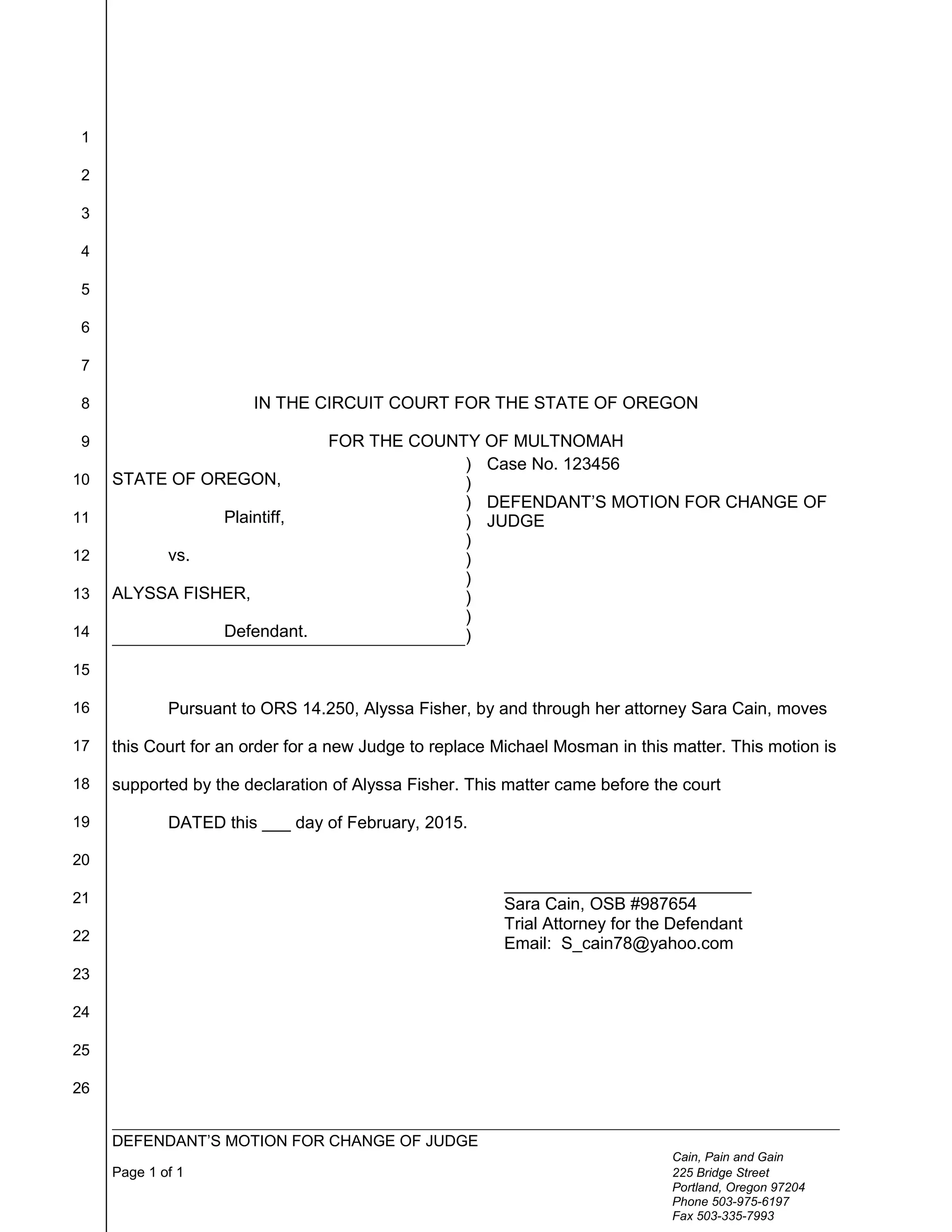Motion for Change of Judge | DOC