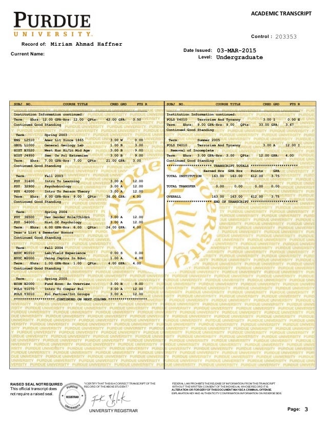 Purdue Transcript