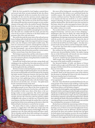 8
CHAPTER1
ALLABOUT
THEDROW
With the door guarded by loyal bugbear sentinel-slaves
and several male drow servants making the bed, she allows
her maid to approach. At this very moment, she is at her most
vulnerable, for she turns her attention inward, suppressing
her body’s innate resistance to the outside energies that other
races call “magic.” She and the rest of the drow know better:
She understands that those mystical energies are just another
element of the gods’ will in the world of mortals. Watching
from the corner of her eye, alert for any sign of betrayal, she
shiversonceasAshirza’scantripsrippleacrossherskin,cleans-
ingherofnighttimesweatanddirt,untanglingherivory-white
hair. She nods once, satisﬁed with the result, and raises her
arms for her servants to clothe her in the black leathers and
gossamer silks of her rank and station.
She swiftly descends the many stairs of her tall and narrow
home,ﬁndingatablealreadylaidoutwithabreakfastofmush-
rooms and lizard eggs. Under the respectful and nervous gaze
of the cook, she whispers a brief spell in Lolth’s name. The
drow are connoisseurs of poison, and though they rarely use
poison against one another—precisely because such efforts
are often anticipated—one can never afford to become com-
placent.Thatwas,afterall,howsheearnedhercurrentstation,
and her current home, from their former owner.
The food proves poison-free, and the cook retreats in relief.
He knows full well that had the food been tainted, or simply
not to his mistress’s pleasure, being ﬂayed alive would be the
best he might hope for.
Normally she would sit back and relax, eating slowly and
indulging in the excellent fare, but today promises to be full
indeed. She eats swiftly, snatches up a decanter of lichen wine
to sip throughout the day, and departs.
Her ﬁrst errand is to the bustling bazaar at the center of the
city,withthetempleofLolthloomingabove.Onanyotherday,
her servants would handle such menial tasks for her, keeping
the larder stocked. Tomorrow, however, she hosts the elders
of her house, traveled all the way from Erelhei-Cinlu, and
that is far too vital a gathering to leave in the hands of mere
servants. She must go herself, select only the freshest fungi,
the choicest cuts of rothé, and—of course—the spider-meats
for the ceremonial joining of the meal.
She pushes her way through the crowded market, her maid
and bugbear guards in tow. Most of the drow recognize her
status, by her garb and posture if not her face, and clear a path.
The members of other races, slaves of the drow, or the rare
foreign traders are less cooperative. She and her entourage
literallyrundownakoboldslavewhofailstostepasideswiftly
enough, and once she is forced to order her guards to subdue
a hobgoblin who refuses to yield the way. Irritated by these
interruptions, she ﬂows through the market like a wind, sip-
ping from her lichen wine, pointing out this item or that to be
delivered back to her home or carried by her servants.
The attack, when it comes, is almost too simplistic to be
believed. A ragged drow with ﬁlthy hair lunges from the
crowd, ﬁst clenched tight around a wicked dagger. With con-
temptuous ease, she swats aside the attack and utters a spell.
The air thunders and the drow falls writhing to the ground,
blood spilling from his ears, his innate resistance crumpled
like paper before her power.
She waves off her bodyguards, reminding herself to have
them maimed for their failure to act, and kneels beside the
would-be assassin. She wonders brieﬂy which of her many
enemies could have sent him. That they would try to kill her
is no surprise, but that any would do so in such a pathetic
manner is shocking. No chance to question him now, for her
spell has deafened him. She decides to have him sent back to
her home, where he can be interrogated at leisure. She rises,
and continues through a crowd that has not reacted at all to
the sudden violence in its midst.
The incident, feeble as it was, has thrown off her schedule.
Angrily threatening—and even, once or twice, whipping—
shopkeepers who move too slowly, she rushes through the
remainder of her purchases. By the time she reaches the
Amphitheater,theopeningceremonieshavealreadyconcluded
with the sacriﬁce of a captured surface elf upon the altar of
Lolth. As the ﬁrst of the games begins—giant lizard races,
on which she herself has two hefty wagers—she slips into a
private booth, leaving Ashirza and her bodyguards outside.
“You are late,” the room’s other occupant remarks, reclining
on a silk-covered divan.
She swallows her bile and hatred of the other female. “I
am here now, Reverend Mother Dultha,” she replies, hoping
the use of the full honoriﬁc will smooth over any irritation
without the humiliation of apology or excuse.
“So you are. And how go your preparations for the feast?”
“Well enough. They would go better, of course, if I knew
how many of my family would be in attendance.”
The Reverend Mother of Lolth, and Matron of House
Inlindl, smiles an ugly, tooth-ﬁlled smile. “My servants in the
passage to Erelhei-Cinlu tell me you should expect one fewer
than you were told.”
She cannot help but smile in return. After her cousin’s
“accidental” death on the long journey, none of her relatives
has the power to challenge her claim to the title of matron of
the house’s families here in Yvoth-Lened.
The Reverend Mother’s expression darkens. “And your end
of our agreement?”
Shenods.“IhaveShenthral’swretchedhalf-breedinthecare
of my guards. At the moment of the wedding, I will reveal the
child for all to see. Shenthral will be shamed, and her alliance
with House Eilservs will fail before it begins.”
Foratimetheydrinktogether,watchingthegamesthroughthe
shutteredwindow,watchingeachotherthroughnarrowedeyes.
Finally,hertriumphantmoodonlylightlydampenedbyherloss
ofbothslavesonthelizard-racewagers,sherises,nodspolitelyto
herdrinkingcompanion,andsweepsthroughthedoor.Already
she is plotting the death of the Reverend Mother, who is far too
cunningandknowstoomuch.Butthis,alas,mustwaituntilshe
has consolidated her own power in Yvoth-Lened.
She has hours yet before the rejuvenating comfort of trance
willcalltoheroncemore,andinthattimeshemustoverseethe
bustling scurry of dozens of servants throughout her house.
The day’s purchases must be delivered, checked, prepared,
and stored; the doors and windows checked time and again
for both mystical and mundane security; the errant bugbear
bodyguards branded and blinded for their poor performance;
and a dozen other niggling details made utterly perfect before
 