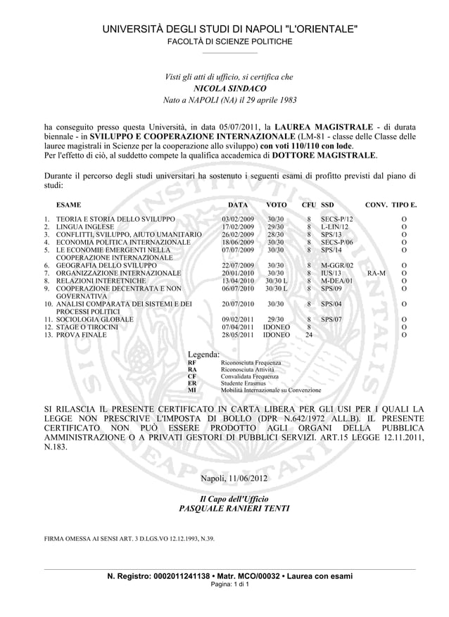 CERTIFICATO DI LAUREA CON ESAMI E VOTI PDF CERTIFICATO DI LAUREA CON ESAMI E VOTI PDF