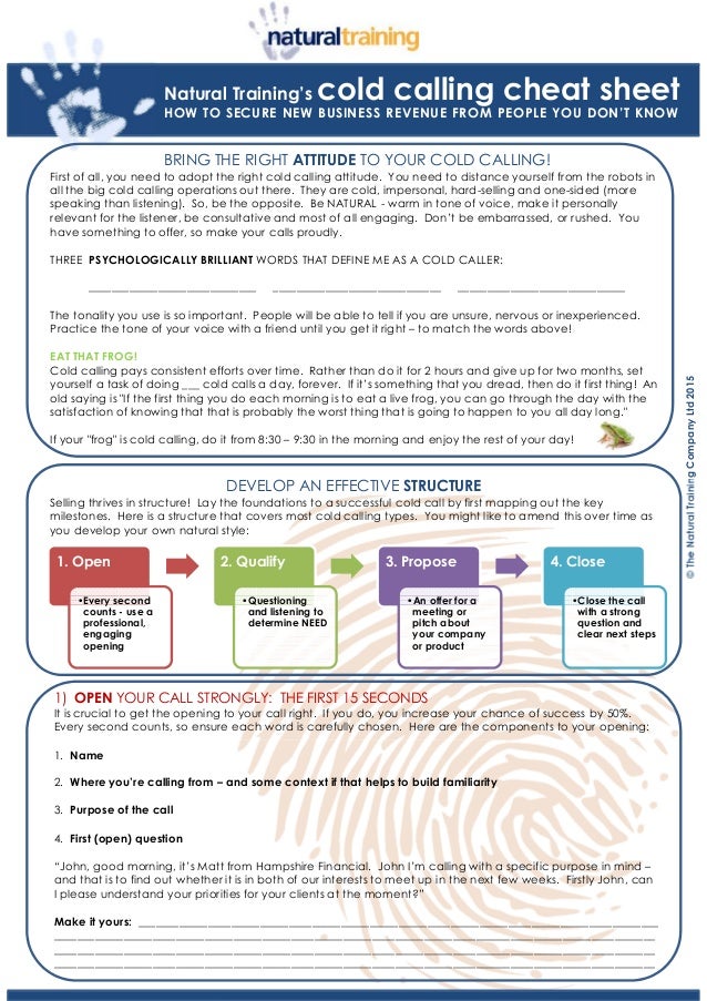 natural training cold calling cheat sheet trial objections cheat sheet