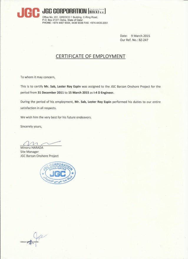 Certificate Of Employment I4d