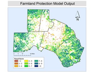 Farmland Protection Model Output
´
0 10 205 Miles
< 2
2 - 3
3 - 4
4 - 5
5 - 6
6 - 7
7 - 8
8 - 9
> 9
Parcel Score
 