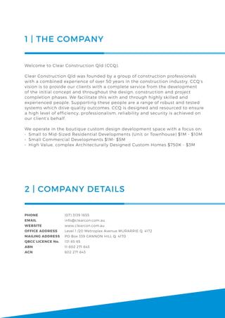 Clear Construction QLD - Capability Statement3 | PDF