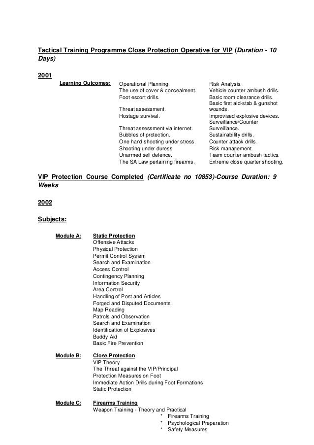 Cv writing service us for close protection