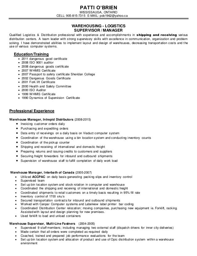 resume for manager