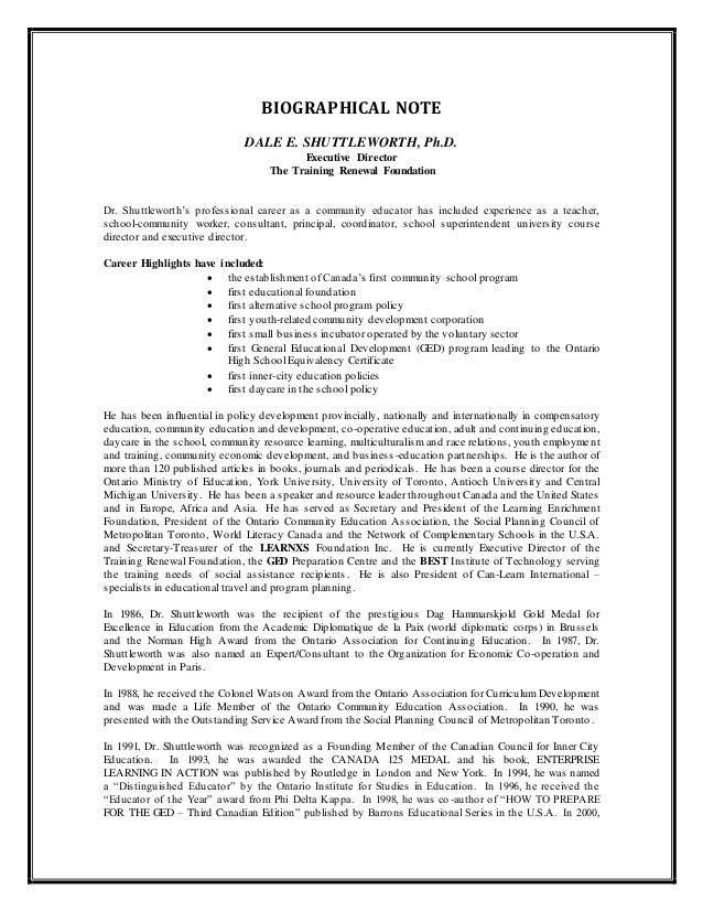 BIOGRAPHICAL NOTEDale