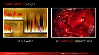~ Driving Vision News (DVN) Shanghai 2015 ~ ROBERTMILLER ~ Automotive Lighting Design19
TRANSPARENCY of light
In our world In automotive applications
 